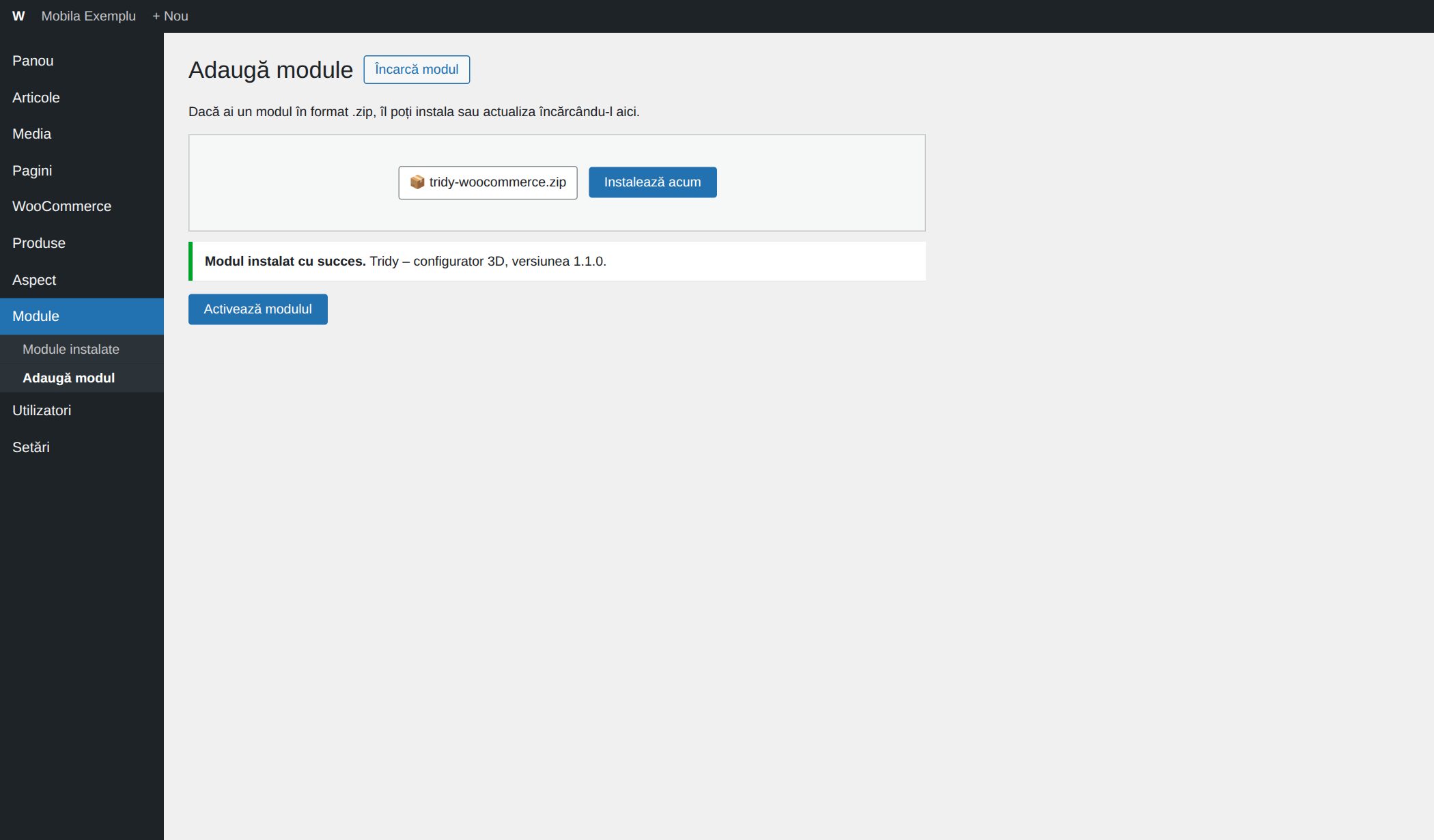 Încărcarea pluginului Tridy în WordPress