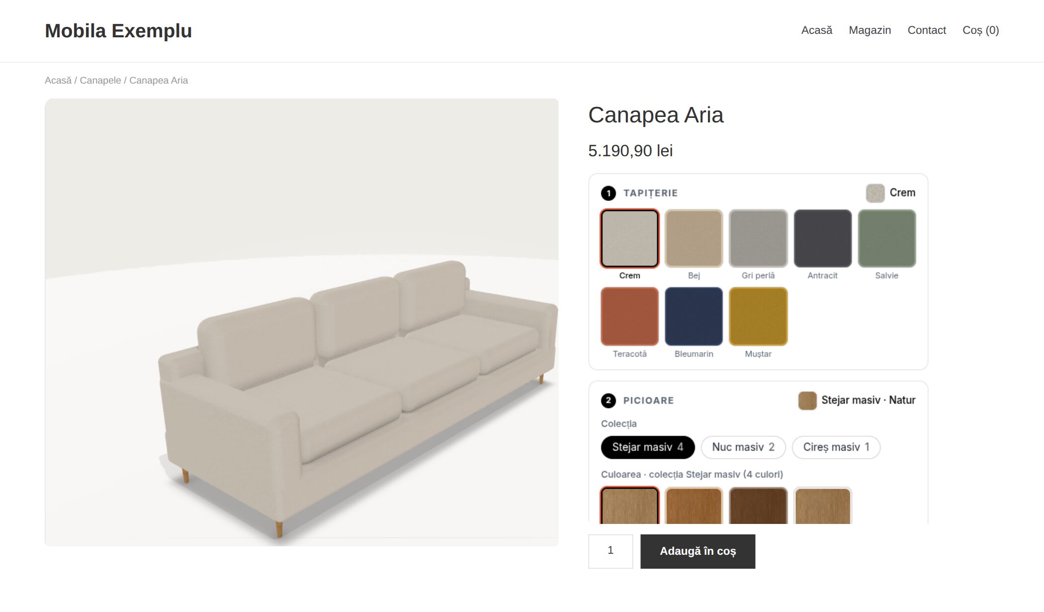 Pagina de produs WooCommerce cu configuratorul Tridy